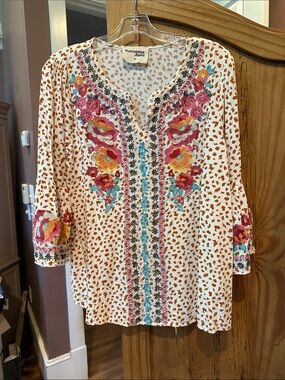 Savanna Jane Cream Tunic with Bright Floral Embroidery
